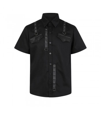 Men Short Sleeve Shirt Black Shirt Axl Shirt Gothic Shirt With D-rings Style